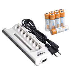 AA AAA Ni-MH Ni-Cd Rechargeable Batteries and 8 Slots Smart Fast Charger with LED Display for AA AAA Batteries