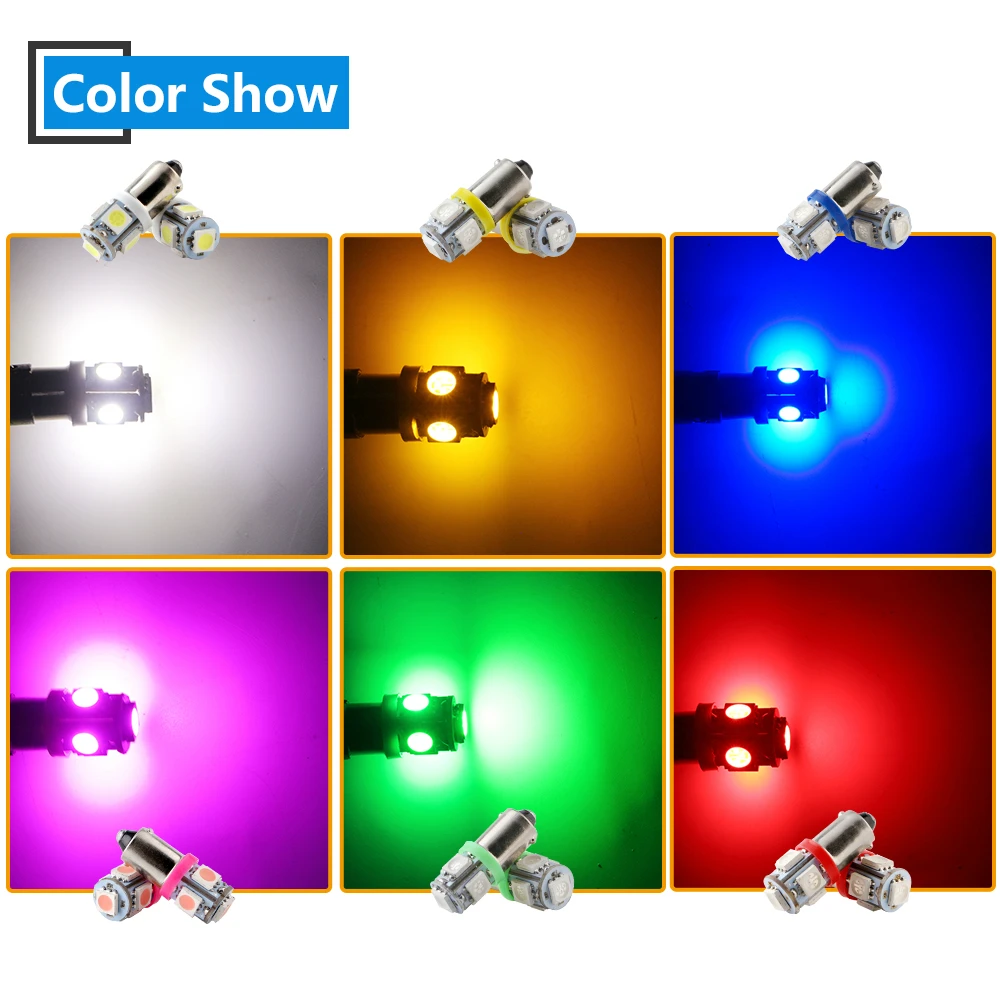 50 قطعة غير القطبية التيار المتناوب تيار مستمر 6 فولت 6.3 فولت BA9S GE44 47 1895 64111 5050 5SMD لعبة الكرة والدبابيس سيارة الضوء الأبيض الأزرق الأحمر الأخضر العنبر الوردي الأبيض الدافئ