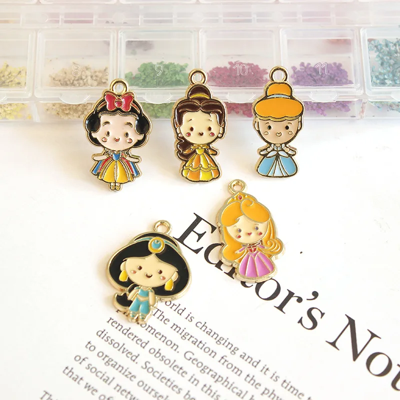 10pcs/Lot Girls  Enamel Pendants Charms Cartoon Princess Girl Alloy Charms Fit Fashion Jewelry DIY Earring Bracelet Floating 711