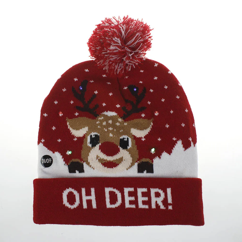 New Style! LED Christmas Hat Beanie Light Up Illuminate Warm Hat 48 Patterns New Year Snowman Sweater Hat Christmas Decorations