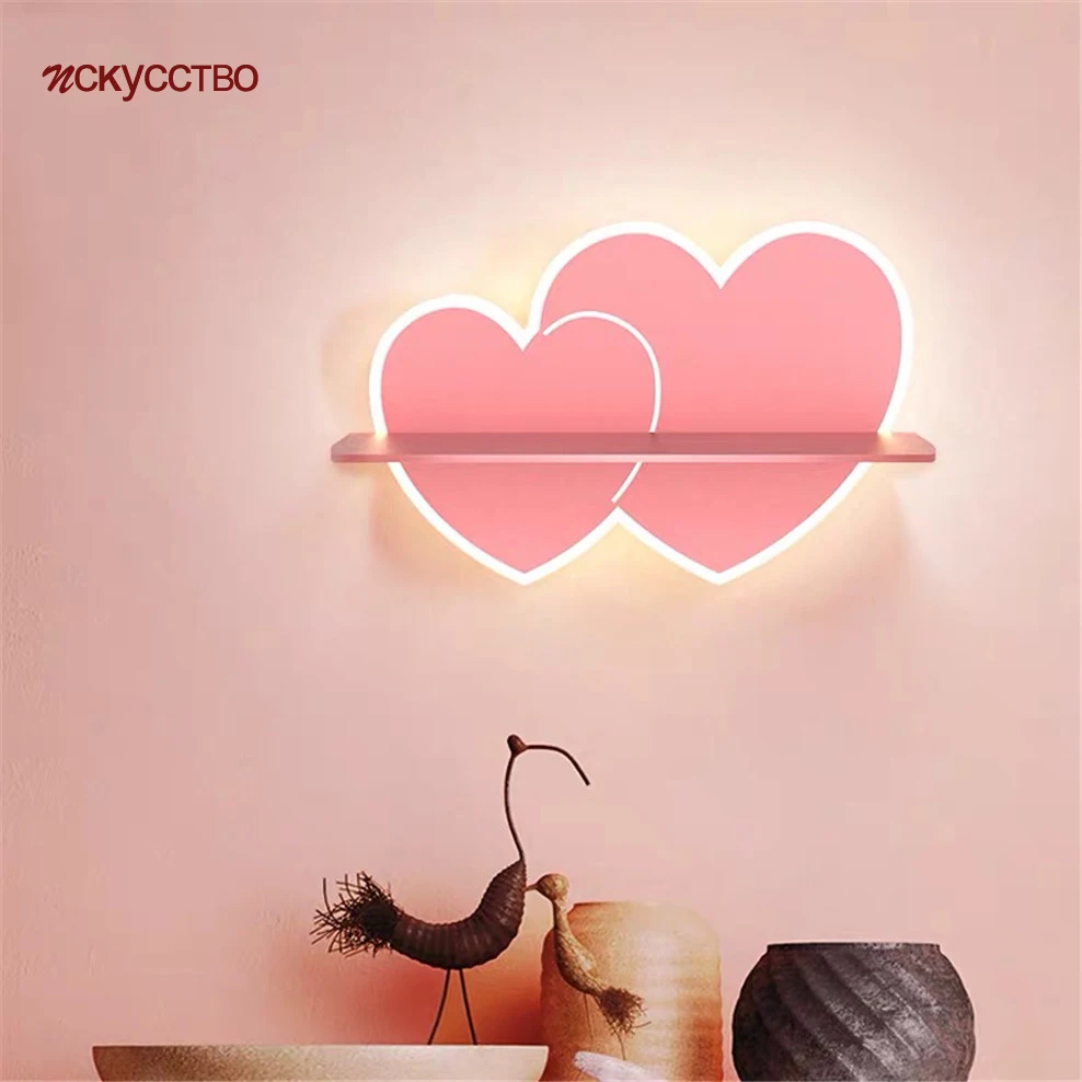 Nordic Children Plane Pink Heart Car Wall Lamp Kids Study Bedroom Nightstand Shelf Creative Home Deco Cartoon Led Light Fixture