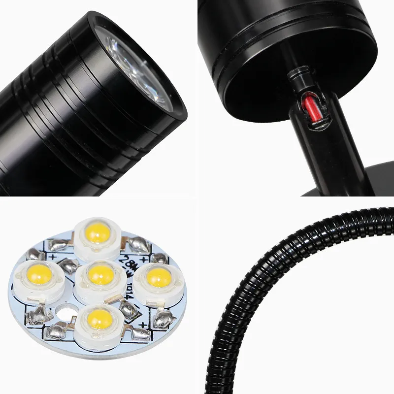 Modern LED Wall Lamp 220V Flexible Arm Light Lamp 12V DC 5W Bedside Reading Light Study Painting Spot Lighting Flexible Hose 20