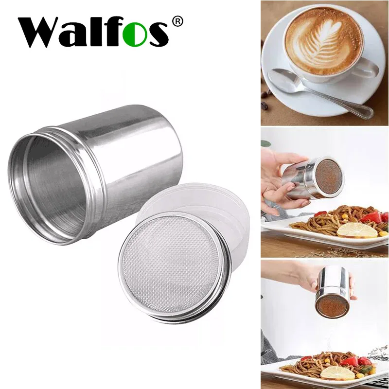 

WALFOS Stainless Steel Chocolate Shaker Cocoa Flour Coffee Sifter Lid Shaker Salt Powder Icing Sugar Strainer Coffee Accessories