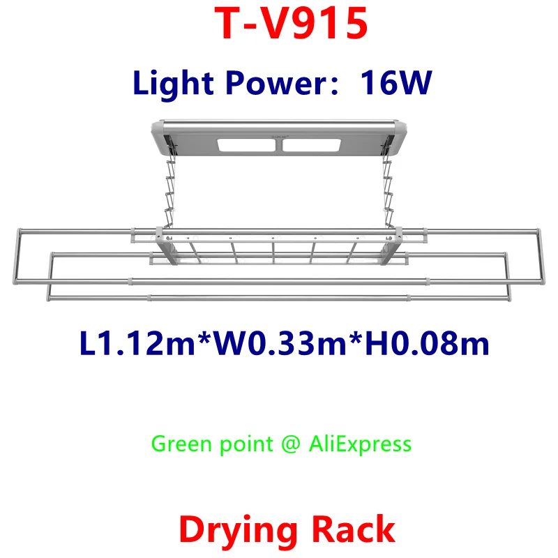 New T-V915 Smart Drying Rack 50w Balcony Automatic Remote Control Lifting Telescopic  Clothes Drying Machine With 16w LED Light