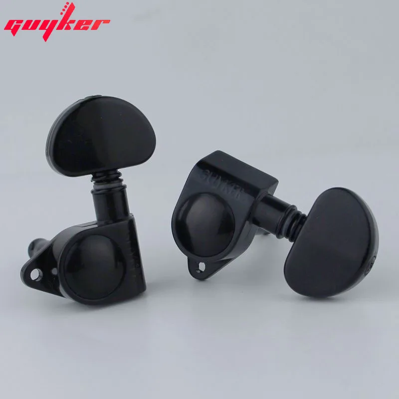 Guyker Guitar Machine Heads 3R3L 1:21 Sealed Tuners Tuning Key Pegs with Big handle Black