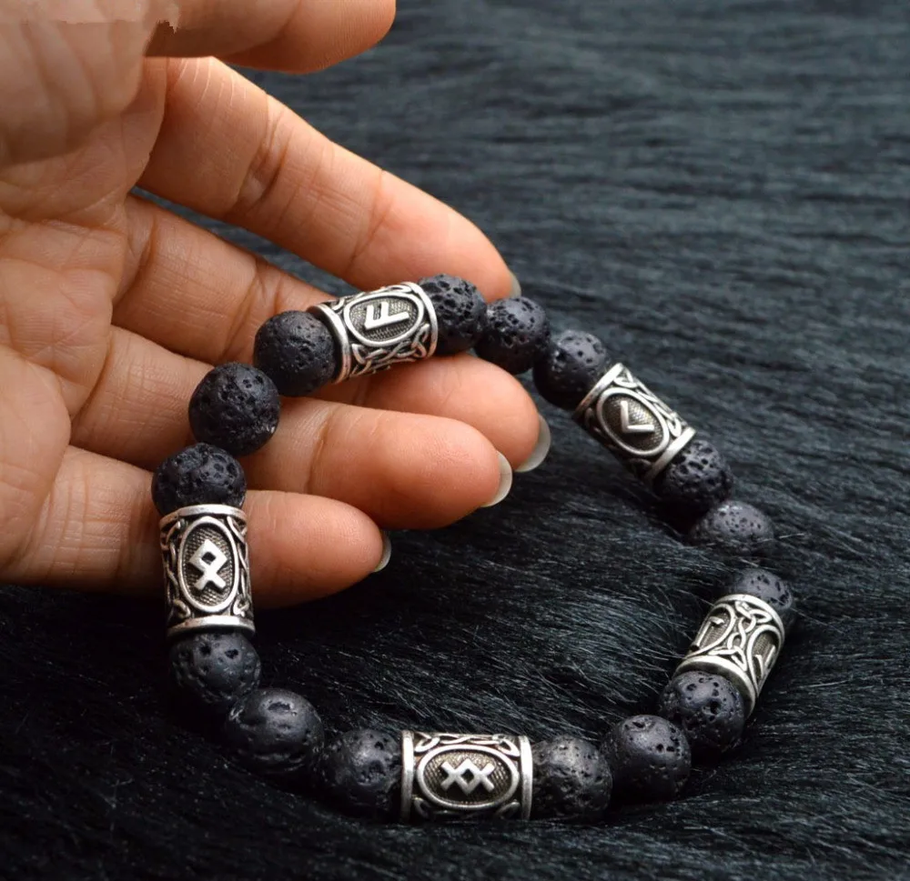 Antiquing 6styles Lava Stone Runes Beads Viking Bracelet Men Women Vikings Accessories Decoracion Rune Jewelry Bangles Bracelets