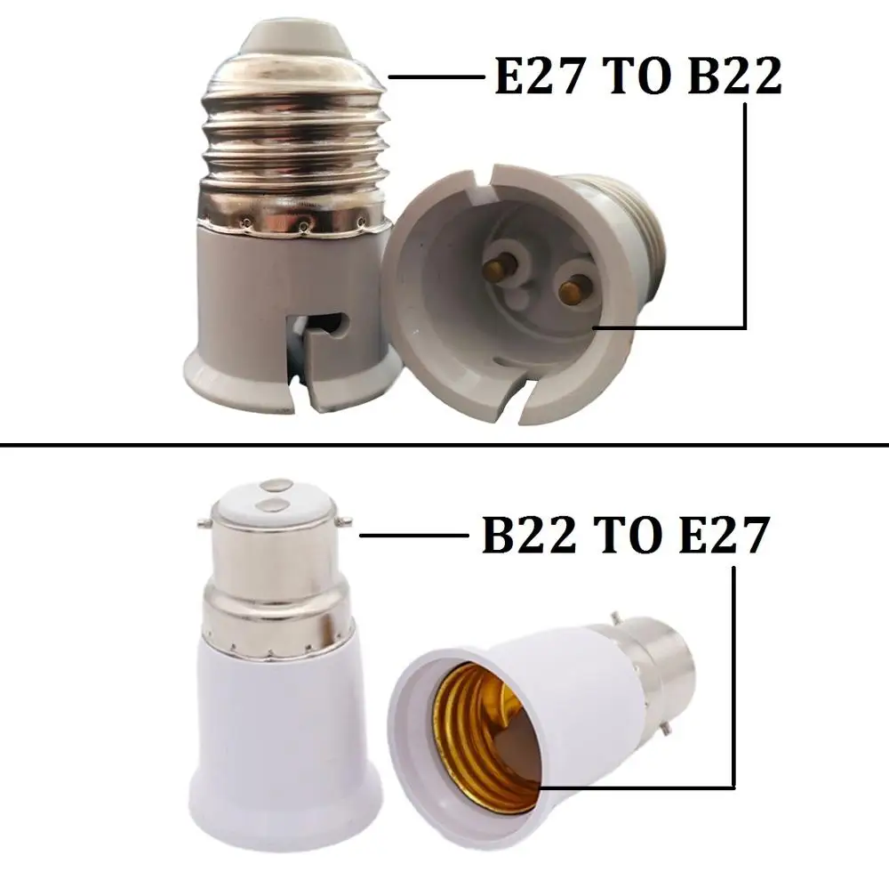 Adaptador B22 a E27, material ignífugo de alta calidad, adaptador de enchufe E27 a B22, lámparas LED, bombilla de maíz
