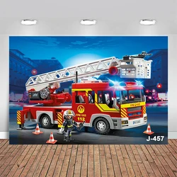 Firetruck Backdrop Happy Birthday Party Decoration Supplies Fireman Fire Truck Firefighter Background for Birthday