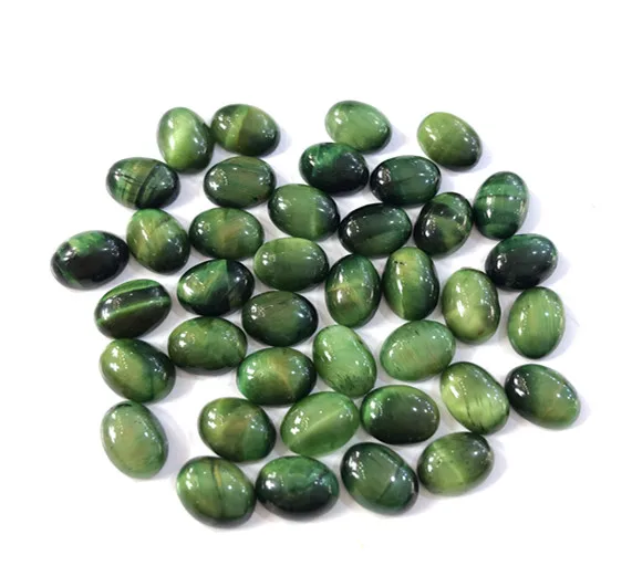 Gemstone Green Tiger Eye Bead Cabochon Oval 6x8mm CAB Semi Preciou stone Jewelry Cabochon Ring Face 10pcs/lot