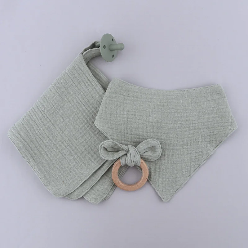 Baby Handkerchief Comfort Towel Saliva Towel Set Pacifier Beech Wood Ring Gutta Percha Bow Toy Cotton Gauze Cotton Soft Towel