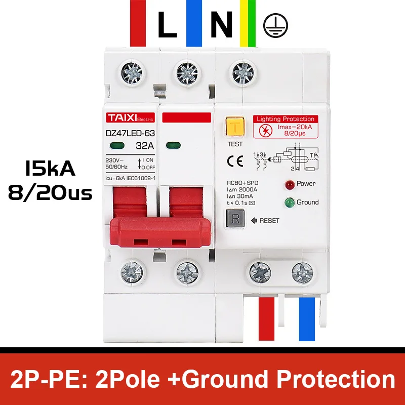 RCBO 16A Residual Current Circuit Breaker ELCB With SPD Lightning Protection Voltage Surge Protector MCB RCCB Isolating Switch