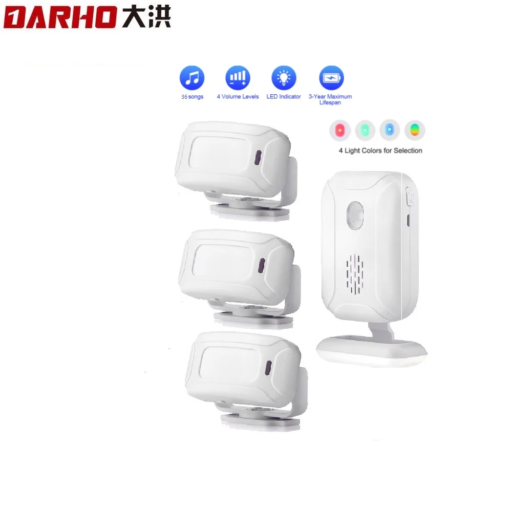 Darho Wireless Doorbell 36 Ringtones Remote 4 Colours LED Security Alarm Outdoor House Welcome Bell Home Door Bell Chime