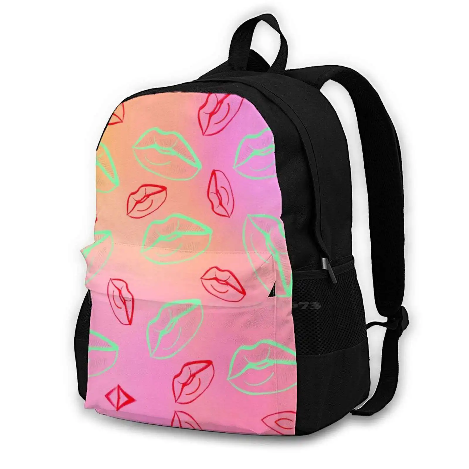 Lips Pattern Fashion Travel Laptop School Backpack Bag Lips Lips Pattern Colourful Design Trendy Fashionable Lipstick Girly