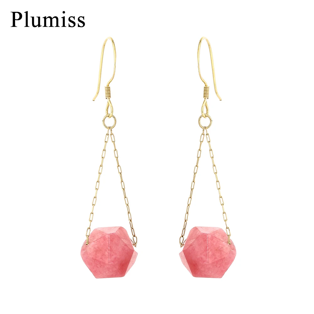 Plumiss Symmetry Dangle Earrings for Women Luxury 5A Rhodonite Natural Stone Gray Tiger Eye Drop Hoop Earrings Jewelry Gifts