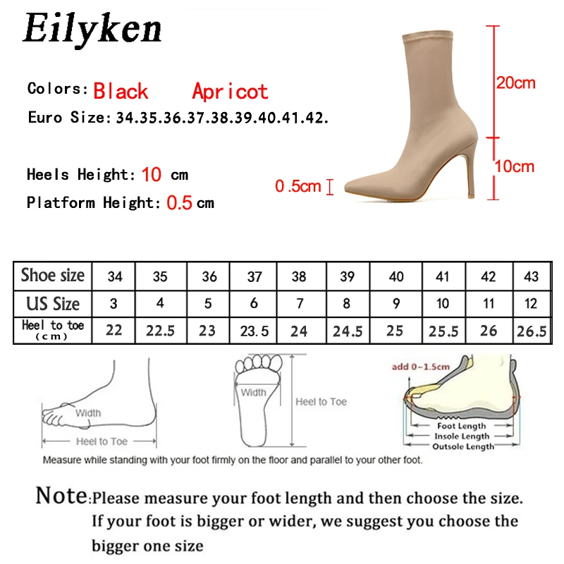 Eilyken Sexy Autumn Winter Fashion Stretch Fabric Ankle Boots Women Pointed Toe Socks Bootie High Heels Ladies Shoes