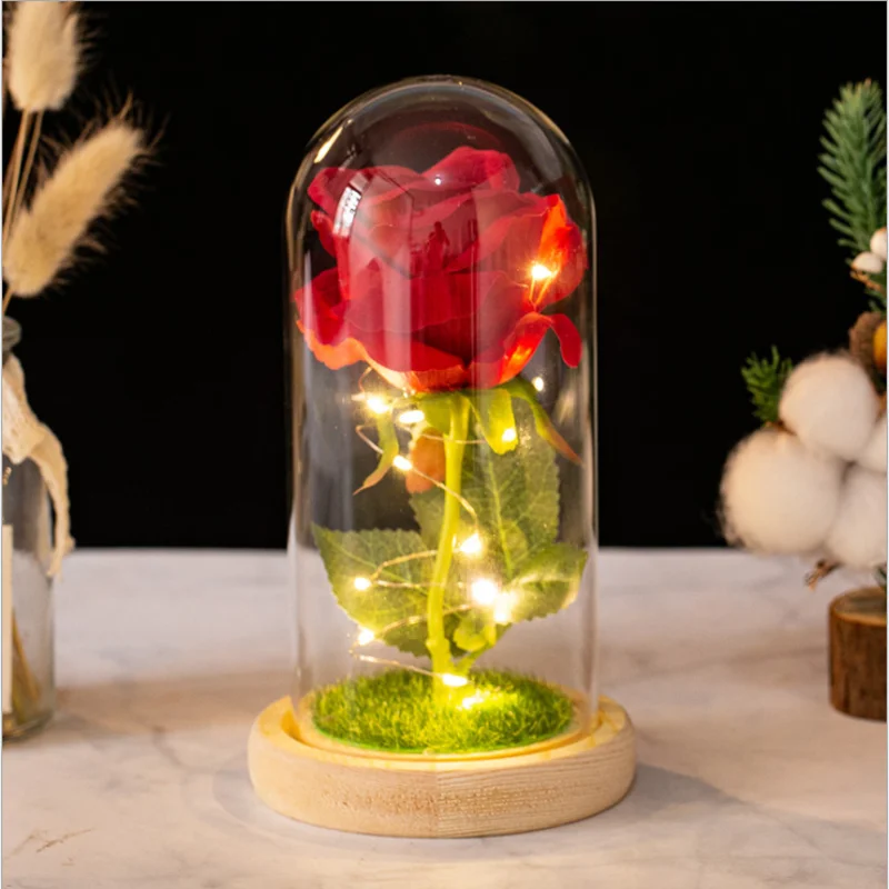 

Flower Beauty and the Beast Led Eternal Rose in Glass Christmas Artificial Flowers for Decor Wedding New Year gifts for Home