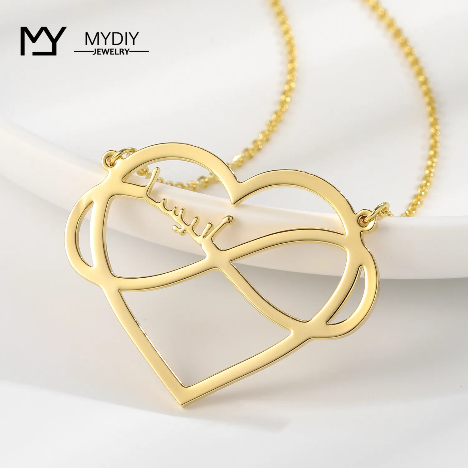 925 Sterling Silver Love Heart + Infinite Loop Arabic Custom Design Personalized Custom Name Necklace Pendant Couple MYDIY 2021
