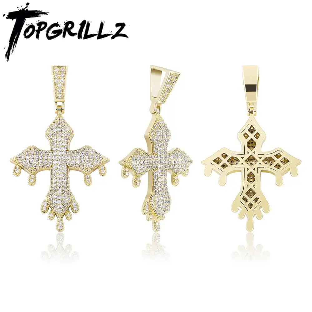 TOPGRILLZ New Cross Pendant Necklace High Quality Copper Gold Plated Iced Out Cubic Zirconia Hip Hop Fashion Charm Jewelry Gift