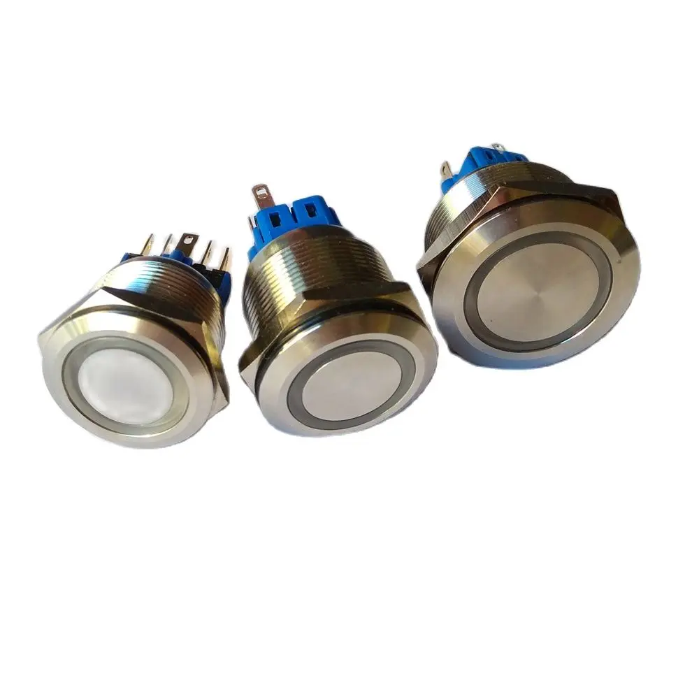 16mm 19mm 22mm 25mm 30mm 3V 12V 24V 220V Ring Led Light Momentary Push Buttons Switch DPST Metal Industrial Boat Car DIY Switch