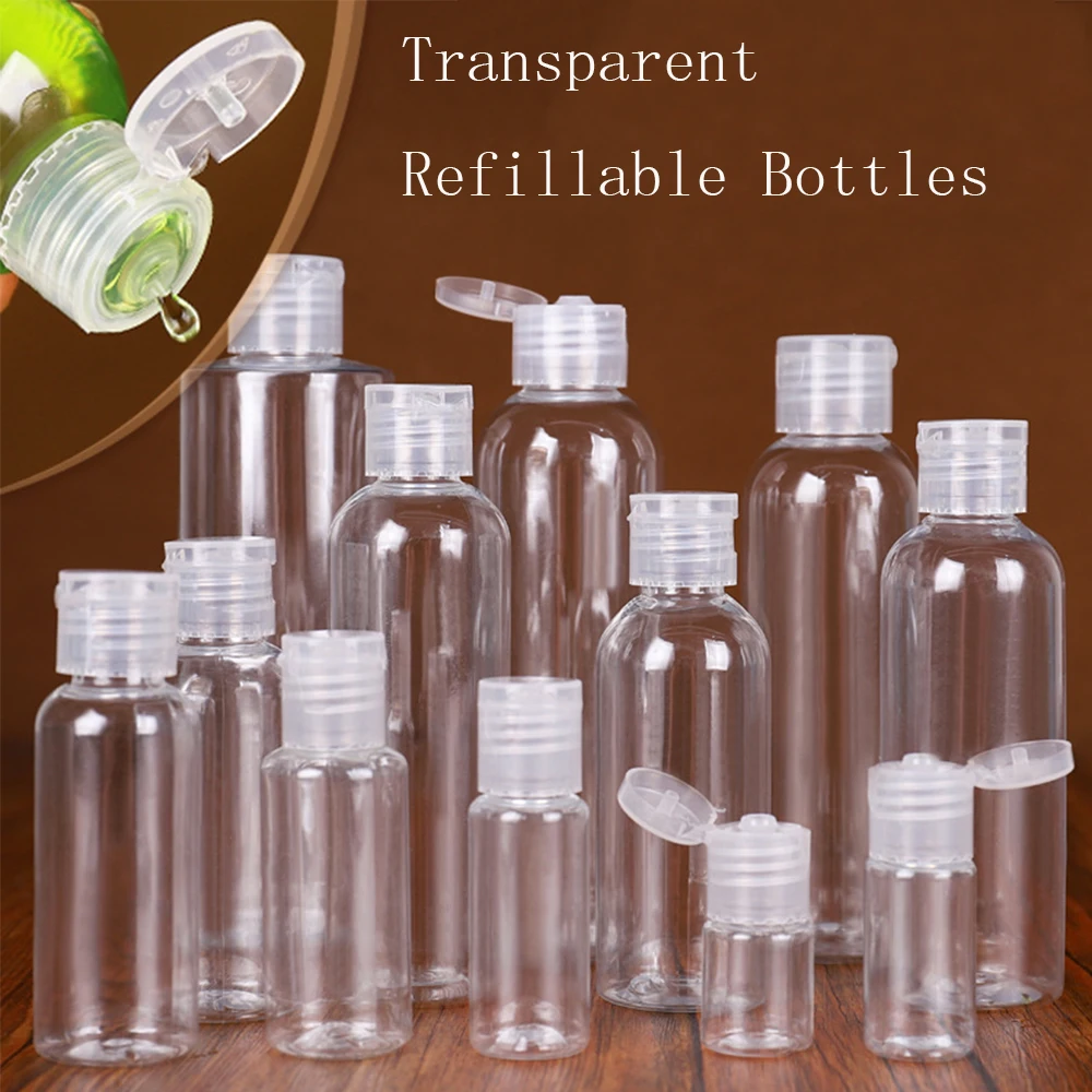 

10/20/30/50/100ml Plastic PET Clear Flip Lid Lotion Bottles Cosmetic Shampoo Sample Containers Travel Liquid Refillable Bottle