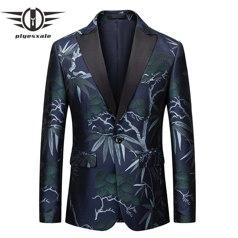 Plyesxale Hot Sale Spring Autumn Fashion Print Mens Blazer Slim Men's Casual Suit Jacket Stage DJ Party Blazer Homme Q1504