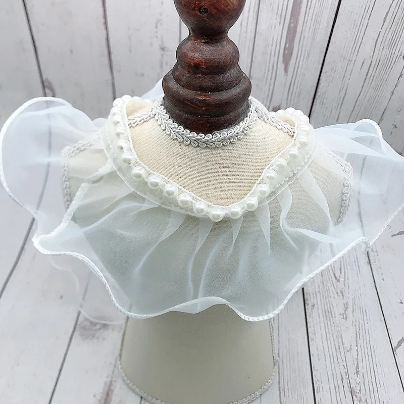 Low Price High Quality Organza Beaded 3D Ruffled Lace Fabric DIY Wedding Dress Skirt Lolita Fluffy Collar Sleeves Hem Decoration