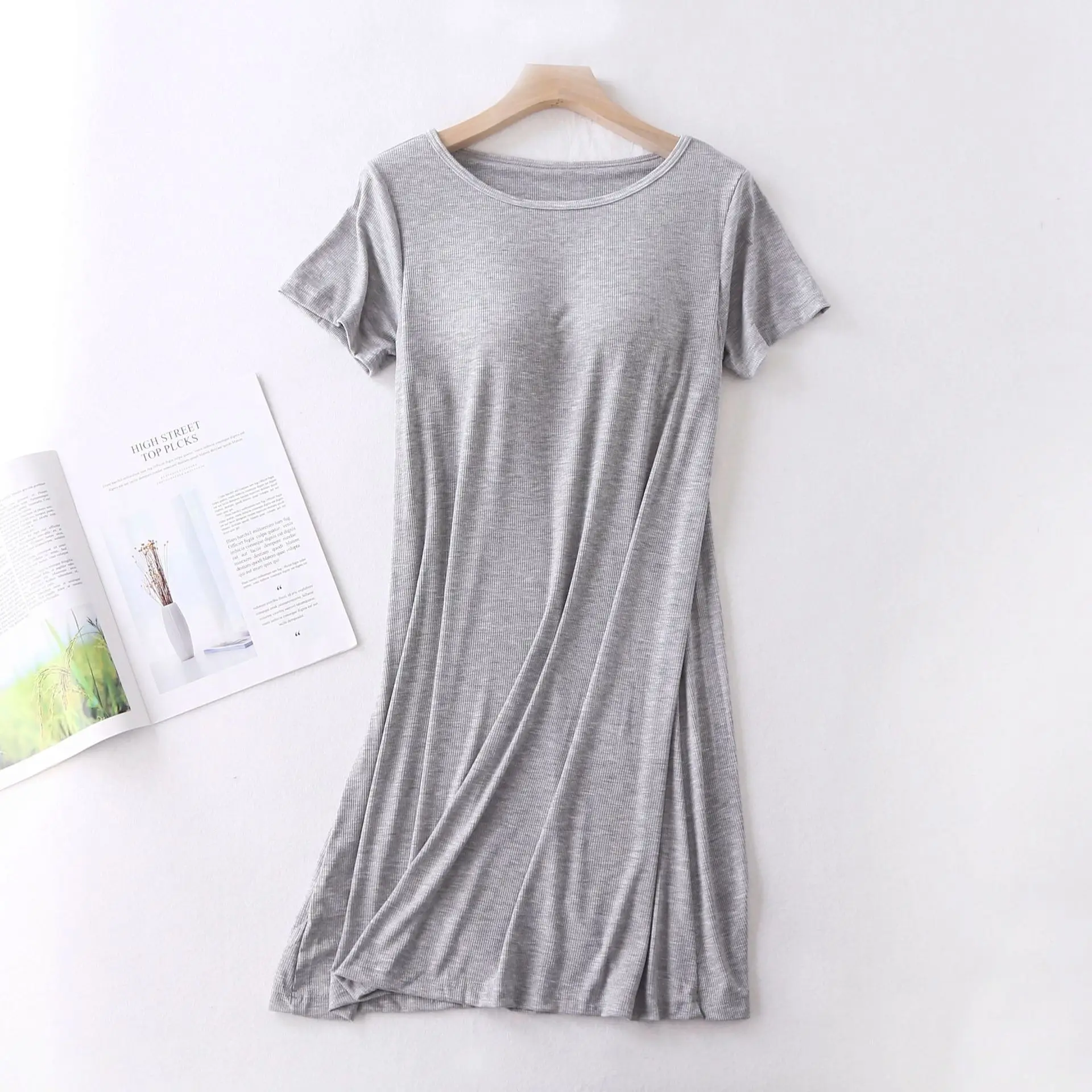 Loose Nightdress Home Clothes Short Sleeve Large XXL Nightgown For Women Summer Sleepwear Threaded Chest Pad Sleeping Dress