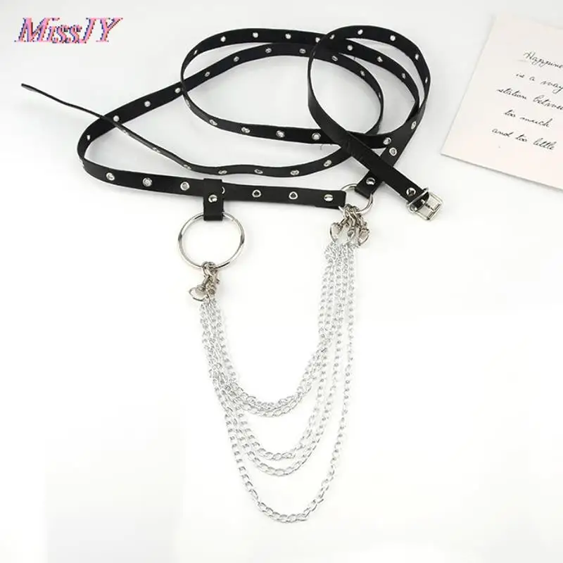 1Pc Unisex Female Leather Skirt Belts Punk Gothic Rock Harness Waist Metal Chain Body Bondage Hollow Belt Accessories For Lady