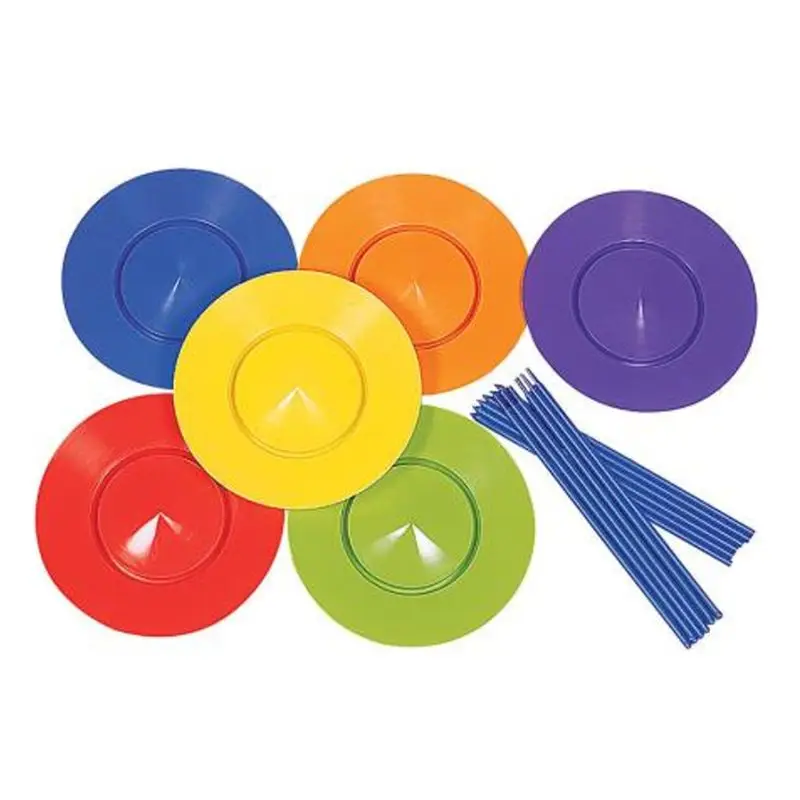 6 Set Juggling Spinning Plates Sticks Turntable Acrobatic Performance Supplies for Kids Adult Balance Classic Toy