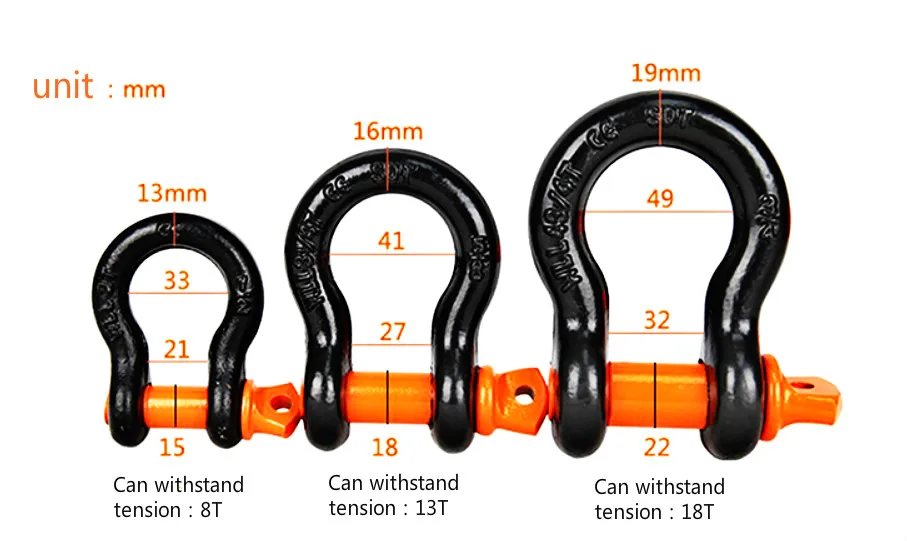 Trailer hook Heavy Duty Galvanized Shackles D Ring 8T 13T 18T 4,400lbs,10,000lbs Capacity for Vehicle Recovery Towing Car tuning