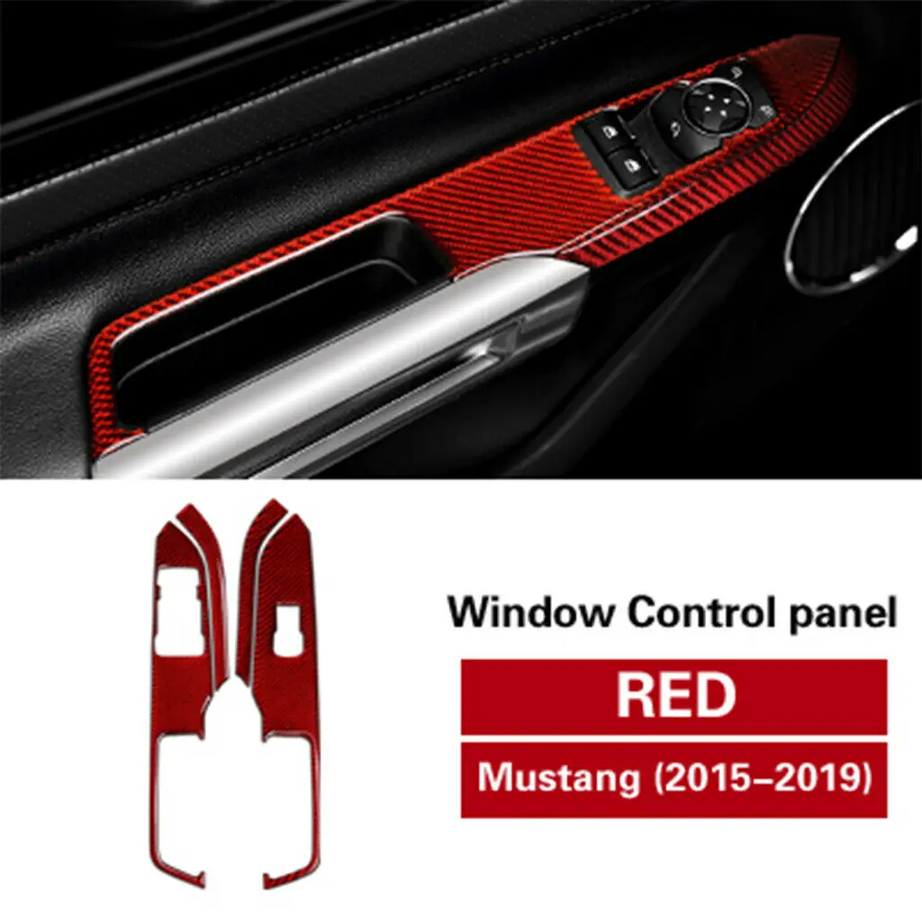 

3K Carbon Fiber Red Inner Window Switch Panel Trim For Ford Mustang 2015-2019