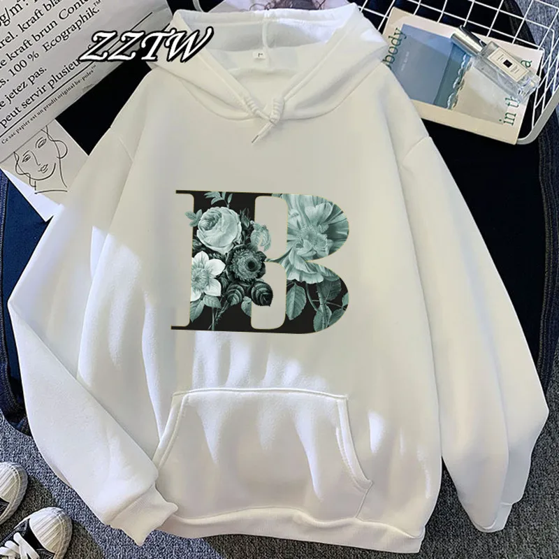 aesthetic Hoodie Women Ullzang Cute Sweatshirt 90s Fashion Flower Alphabet B Graphic Hoody Female Graphic Pullover hoody clothes