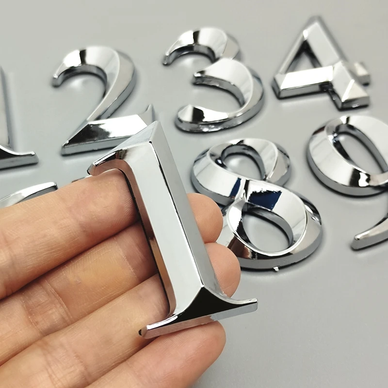 5cm 3D Silver Plastic Numeral House Number Sign Plating Gate Digits Tag Hotel Home Sticker Address Door Label Plaque Sign #0-9