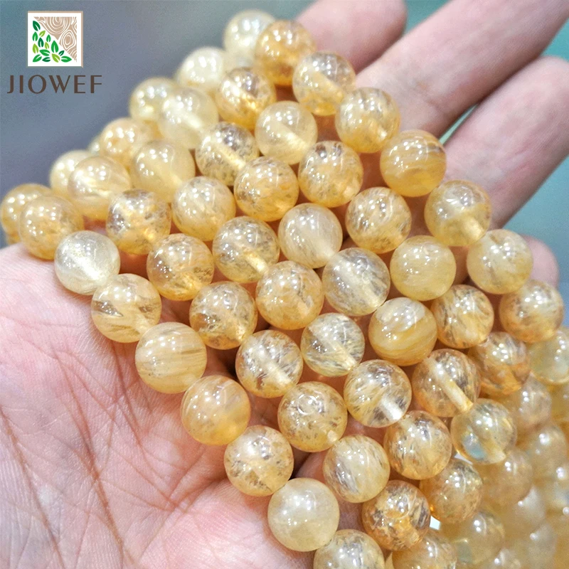 4 6 8 10 12 14MM Smooth Citrines Quartz Round Beads Natural Stone Beads Diy Bracelet Accessories For jewelry making 15