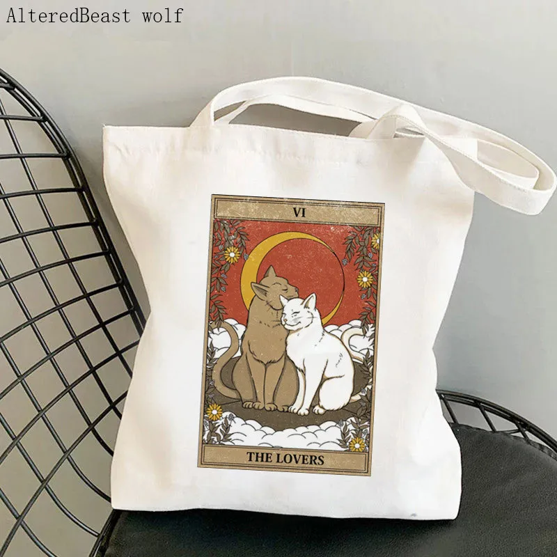 Women Shopper bag The High Priestess Tarot Card Bag Harajuku Shopping Canvas Shopper Bag girl handbag Tote Shoulder Lady Bag