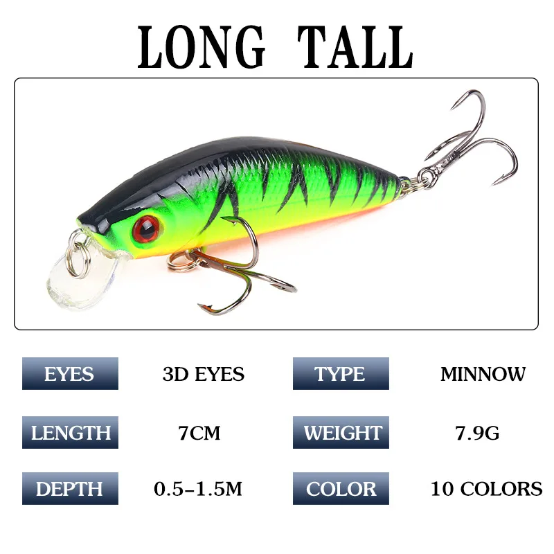 1 szt Minnow Fishing Lure 70mm 8g 3D Eyes Crankbait Wobbler Sztuczna plastikowa twarda przynęta wędkarska — zdjęcie 4