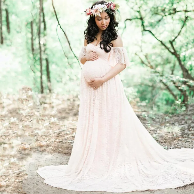 Maternity Photography Props Long Wedding Dress Gown Lace Pregnancy Fancy Shooting Photo Summer Shoulderless Pregnant Clothes New