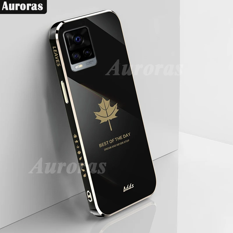 Auroras For VIVO V21E Case Soft Plating Silicon Bumper Back Cover For vivo V21 E Shockproof Maple Leaf Case