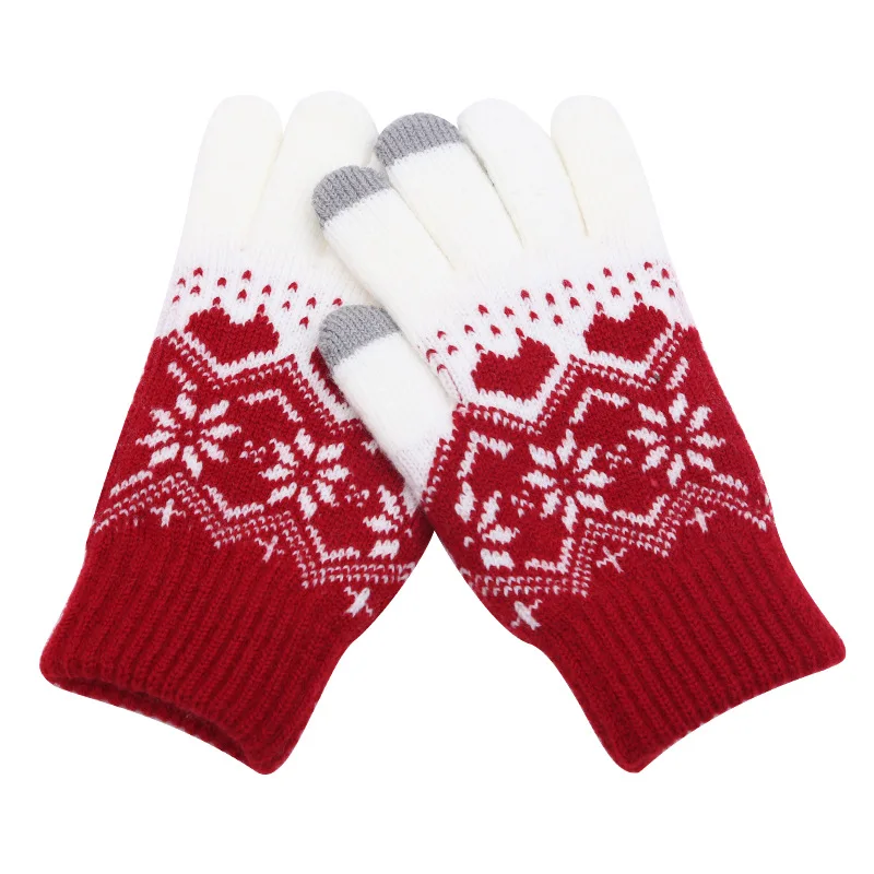 Guantes cálidos de lana de Cachemira para hombre, manoplas de muñeca con patrón de copo de nieve, de dedo completo, para esquí y invierno, 2022