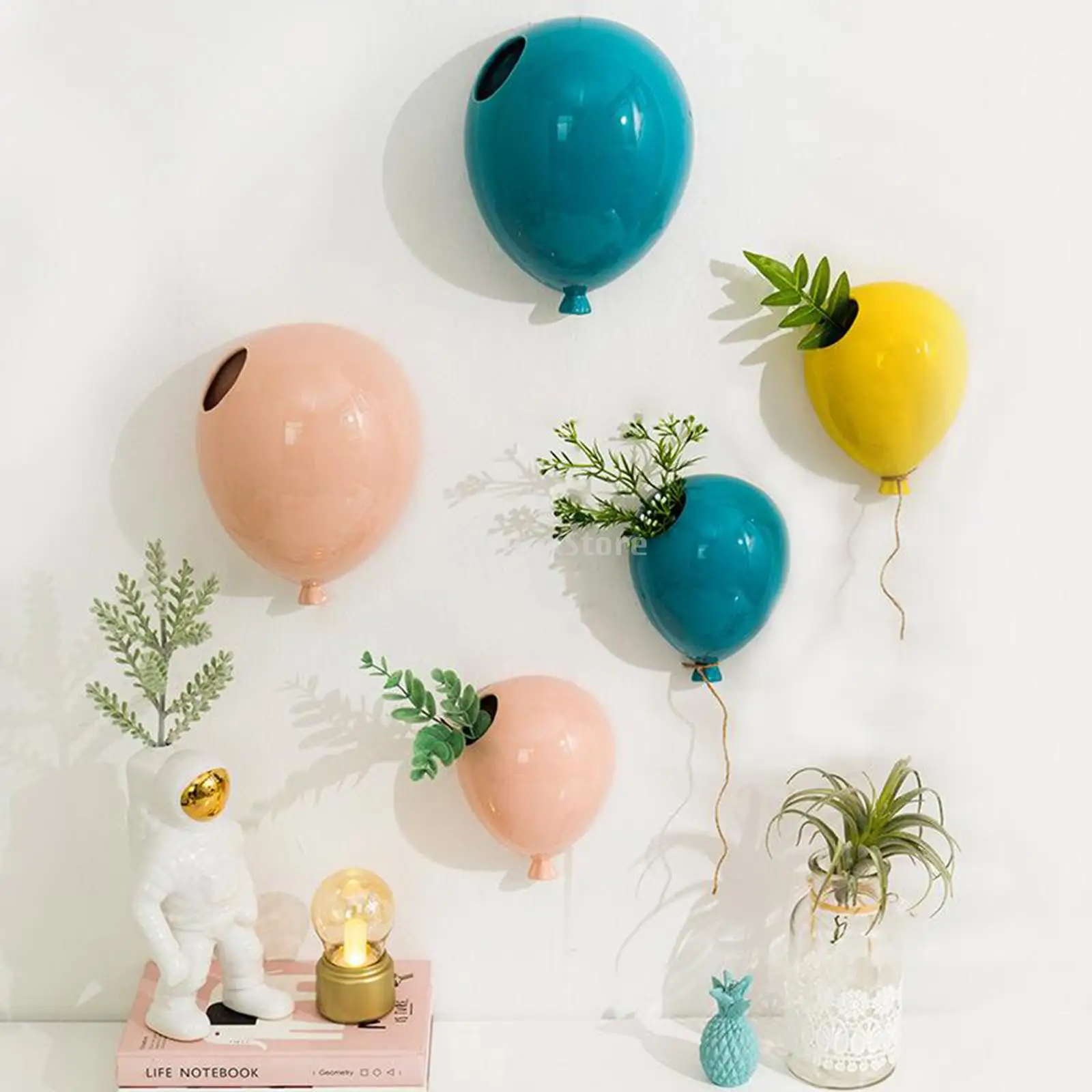 

Creative Ceramic Balloon Design Wall Hanging Flower Pot Living Room Flower Vase Plants Flower Baskets Outside Wall Beds Planting