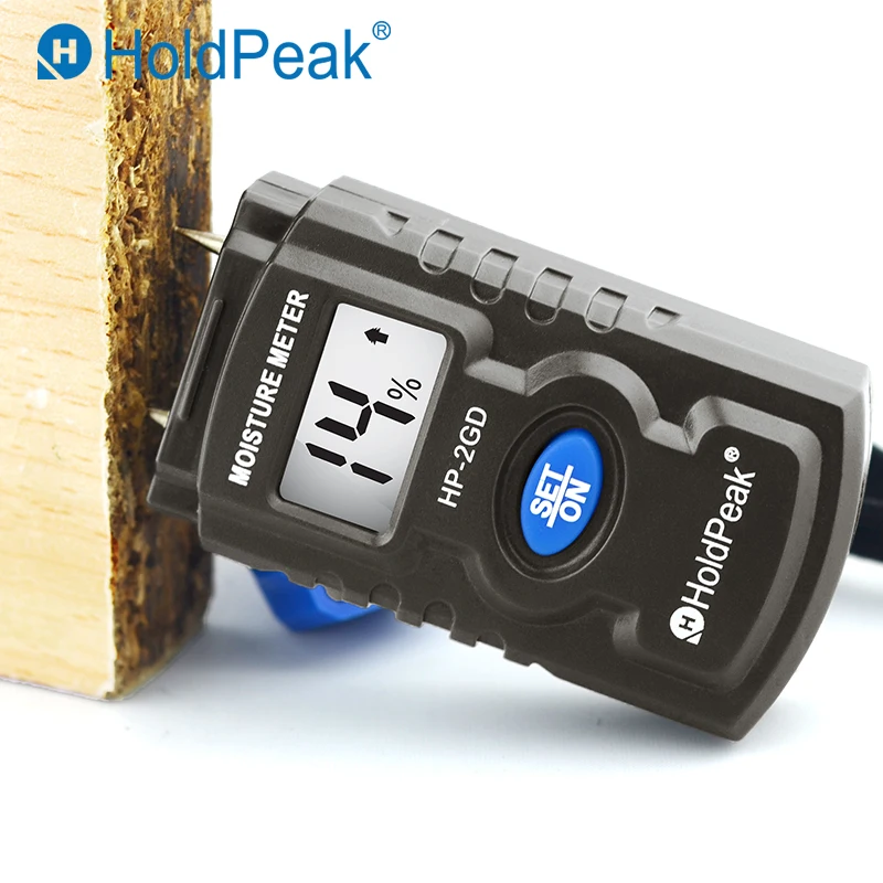 HoldPeak HP-2GD 3-in-1 Two Pin Mini Digital Wood Moisture Meter Wood Humidity Tester Timber Damp Detector with Large LCD Display