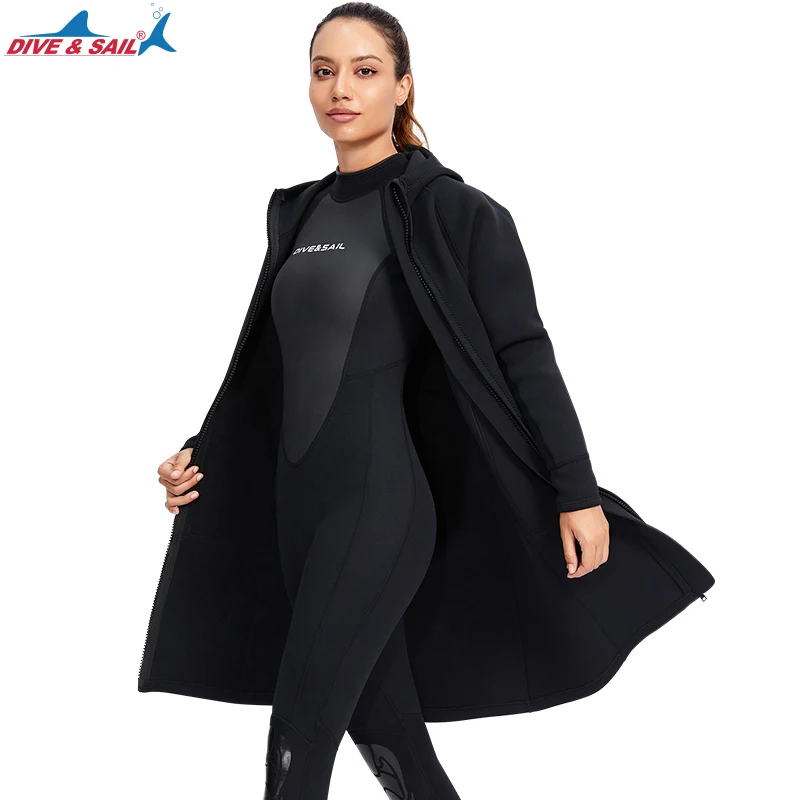 3mm Neoprene Diving Suit Long Diving Coat Jacket Sunscreen Hooded Windbreaker Wetsuit For Men And Women