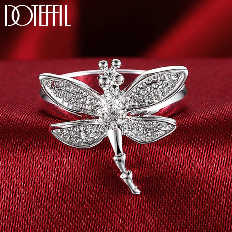 DOTEFFIL 925 Sterling Silver Dragonfly Ring For Women Wedding Engagement Party Fashion Charm Jewelry