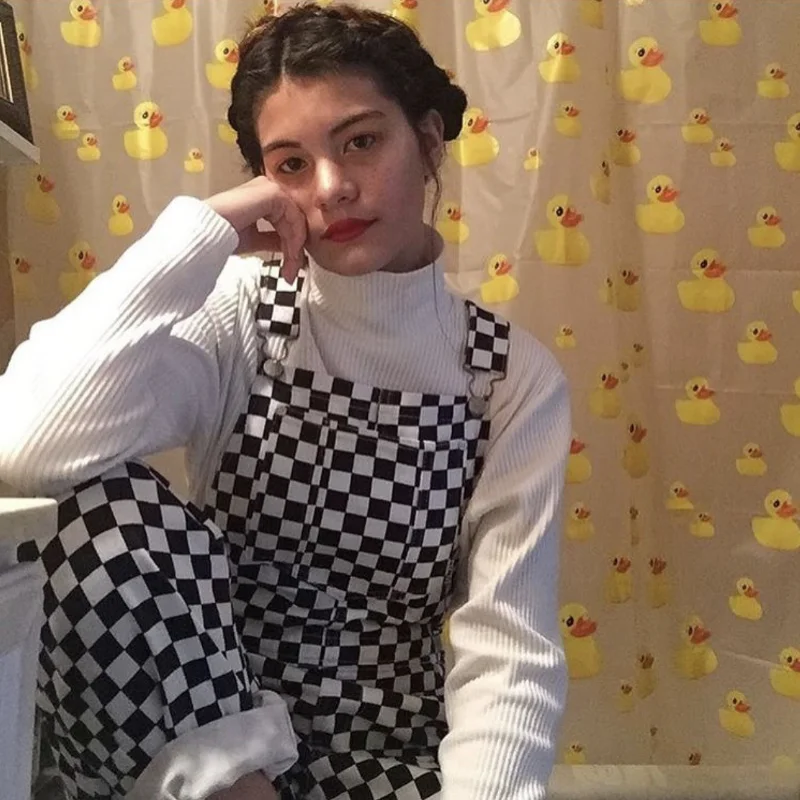 2021 fashion streetwear men and women wear hip-hop casual overalls jumpsuit black and white checkerboard plaid loose overalls