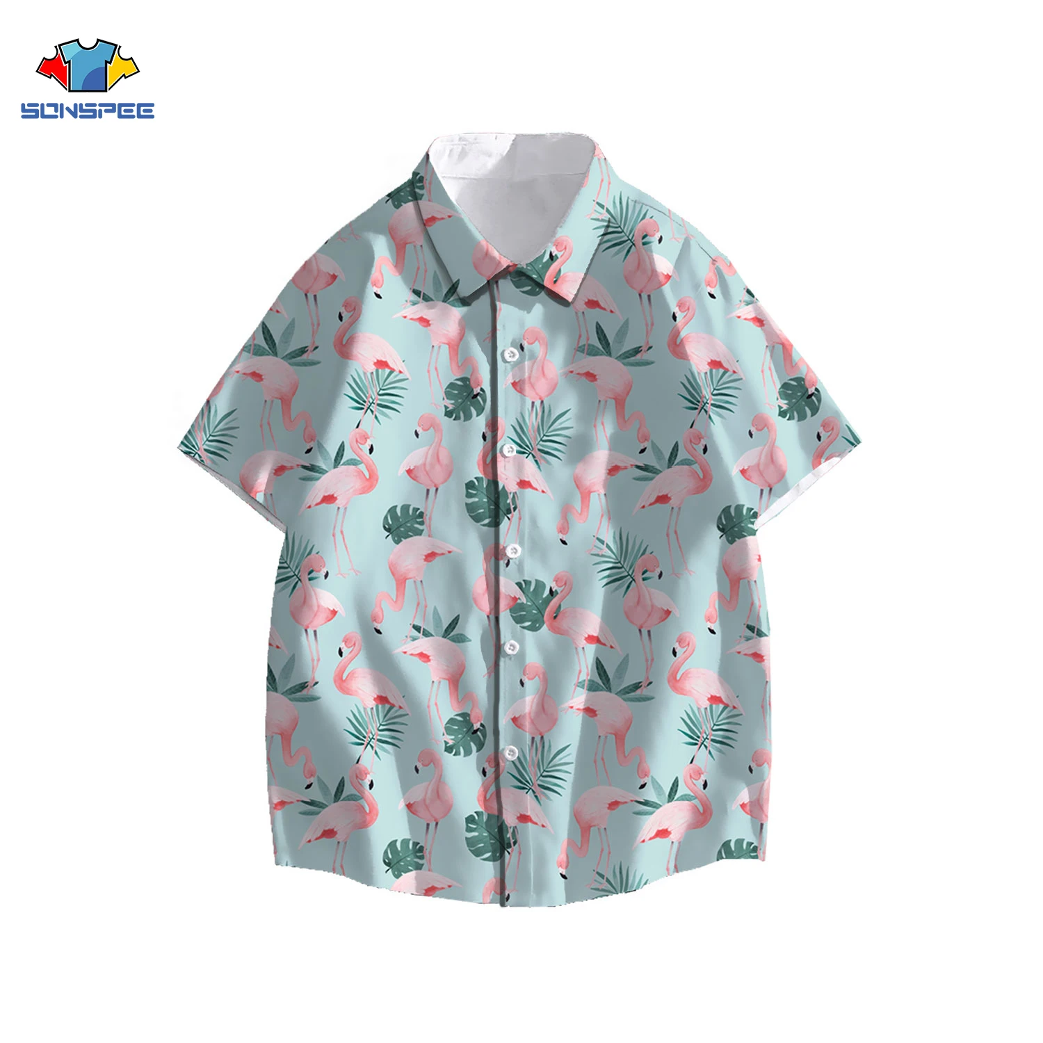 

SONSPEE Hawaiian Shirts Men Women Summer Flamingo Anime Print Short Sleeve Button Beach Shirt Hip Hop Streetwear Oversize Tops