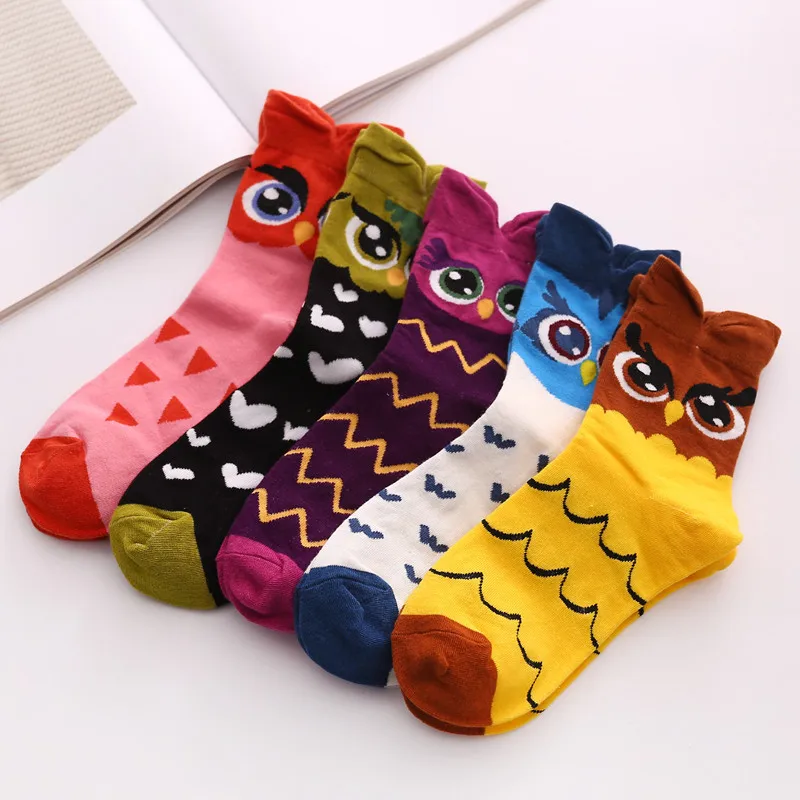 1pairs Cartoon Owl  Cute Girs Sock Kwaii Funny Fashion Anime Spring Autumn Sweat Absorption Classic  Sock Lolita Wonmens