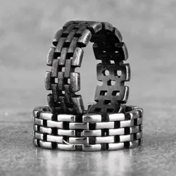 Vintage Black Hollow Chain Stainless Steel Mens Rings Punk Hip Hop Simple for Male Boyfriend Jewelry Creativity Gift Wholesale