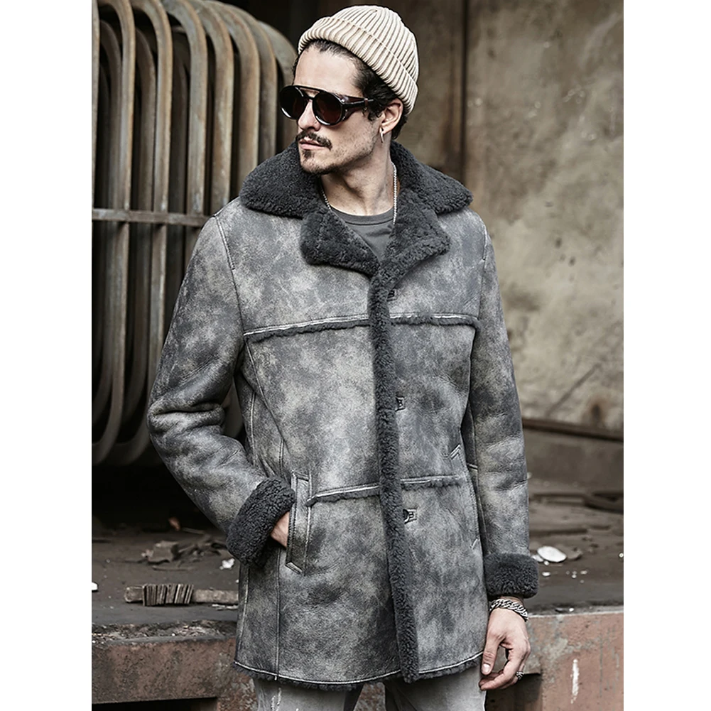 Men's Shearling Bomber Leather Trench Coat