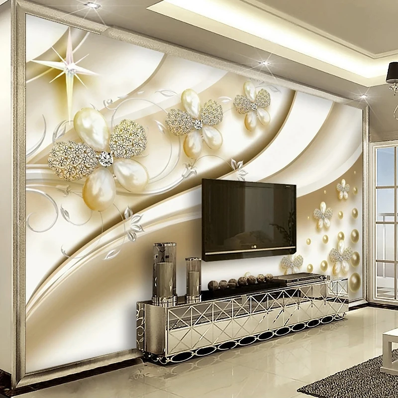 

Modern Golden Jewelry Flower Mural Wallpaper Creative Art Wall Cloth Living Room Sofa Backdrop Wall Covering Home Decor Fresco