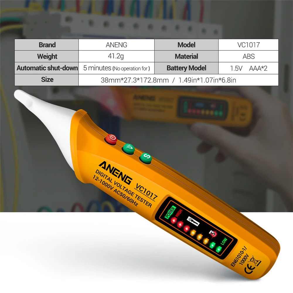 VC1017 AC 12V-1000V czujnik napięcia miernik testowy bezdotykowy w stylu pióra elektryczny wskaźnik LED miernik napięcia